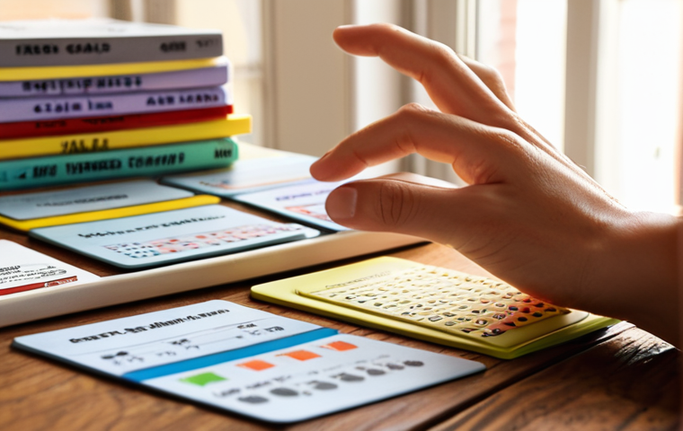 **
Close-up shot of colorful flashcards spread across a wooden desk, some displaying tax codes and accounting terms, illuminated by warm, natural light from a window. A hand is reaching for a card, symbolizing active learning and memorization. In the background, a blurred vision board featuring motivational quotes and career goals adds context.
**