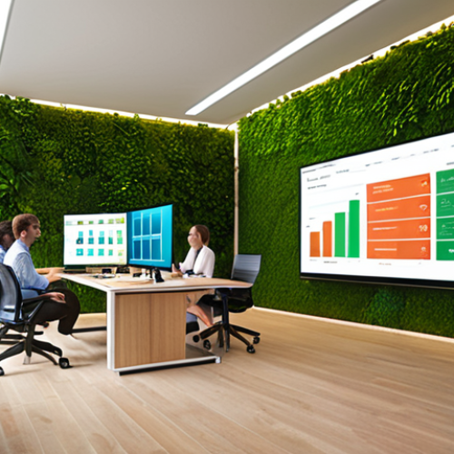Home 6 **
Prompt: "Modern office interior, diverse team collaborating around a large screen displaying market analysis data, emphasis on innovation and technology, sustainable design elements (green walls, natural light), warm color palette, professional atmosphere."
**