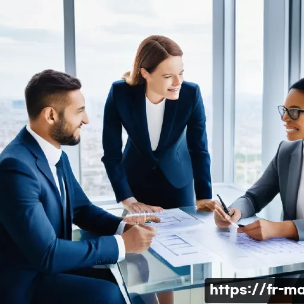 경영지도사와 경영 전환 컨설팅 사례 - **Prompt:** A diverse group of four French business professionals, two men and two women in their 30...
