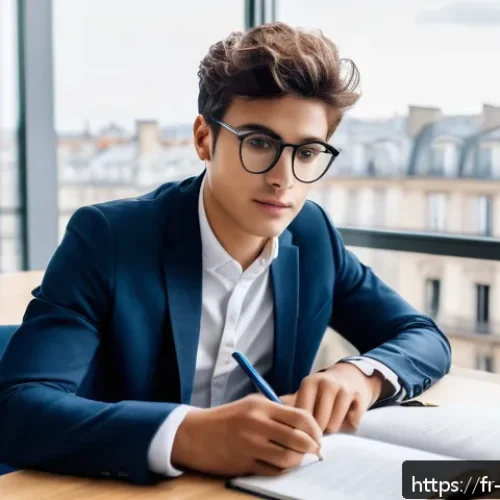 경영지도사 자격증 시험 대비 추천 도서 - A modern French study room scene featuring a young adult student sitting at a wooden desk surrounded...